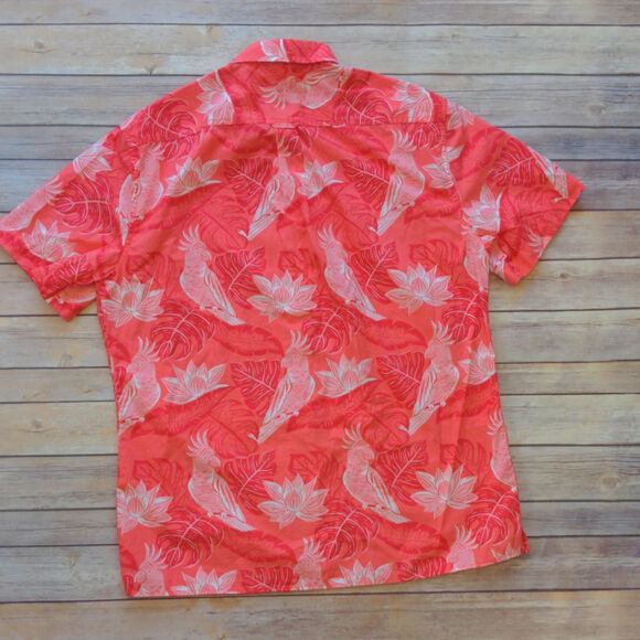 Boden Men's Short Sleeve Collared Shirt - L Peach Melba Parakeet Palm Red - Picture 4 of 4